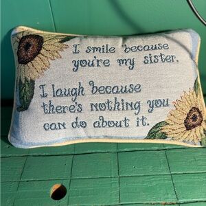 Blue and Yellow Accent Pillow with Sunflower Design